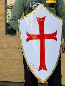Escudo Cruzado Medieval, Cruz Roja Blanca con Adornos Dorados, Construcción de Hierro Pulido, Decoración de Pared para Navidad, Halloween, Acción de Gracias - Product Image 2