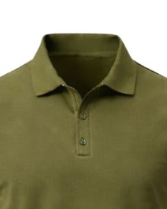เสื้อโปโลผู้ชายสีเขียวมะกอกแบบคลาสสิก แขนสั้น สวมใส่สบายสำหรับฤดูร้อน รับผลิตตามสั่ง พร้อมปักโลโก้  ผู้ผลิต OEM จำหน่ายส่ง - Product Image 5