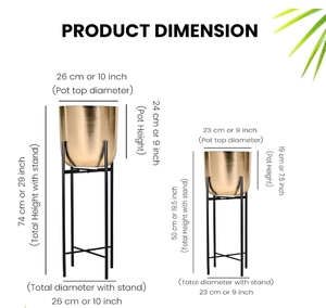 Jardinières en métal noir avec support pour la décoration moderne de la maison, du jardin et du patio, pots de fleurs d'intérieur et présentoirs de plantes décoratifs contemporains - Product Image 2