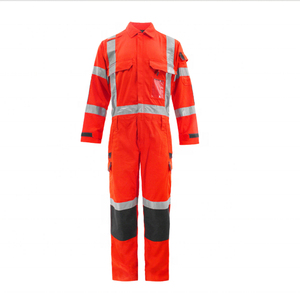 Combinaison de travail industrielle haute visibilité jaune et bleue bicolore, imperméable, réfléchissante, avec éclairage LED de sécurité, conforme à la norme ANSI Classe 2 - Product Image 1