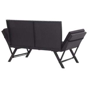 Lit de soleil d'extérieur noir standard convertible en polyrotin, mobilier de patio - Product Image 4