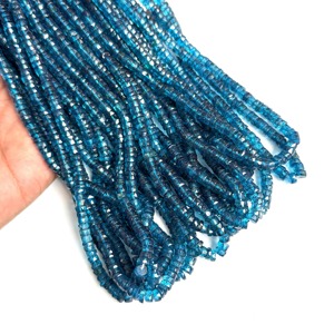 Perles de topaze bleue de Londres naturelle facettées en forme de pneu 6MM, perles de topaze bleue de Londres en forme de roue 16 pouces, perles Heishi de topaze bleue en gros - Product Image 3