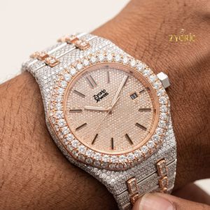 Montre de luxe bicolore en moissanite et diamants, unisexe, en acier inoxydable, mouvement mécanique ETA, 41 mm, étanche 10 bars, style hip-hop personnalisé - Product Image 4