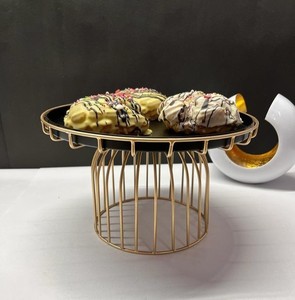2-Piece Round <b>Cake</b> <b>Stand</b> Iron Handmade Gold Wire Base <b>White</b> Tray for <b>Cakes</b> Cupcakes Reusable Decorative Display Dish - Product Image 6