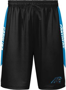 Pantalones cortos de malla negros de los Carolina Panthers con rayas laterales azules y logotipo del equipo, ropa deportiva ligera de poliéster - Product Image 2