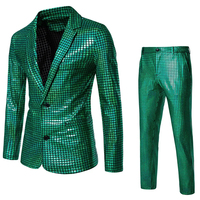 Ensemble de costume pour homme en tissu peigné brillant à paillettes, respirant, imperméable, coupe-vent, infroissable, avec logo personnalisé par estampage à chaud, idéal pour les soirées disco