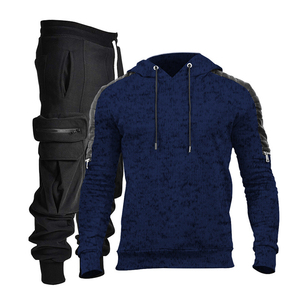 Ensemble de survêtement gris clair à capuche pour homme, 2 pièces, tenue de jogging mi-lourde, sportive et décontractée, couleur unie - Product Image 4