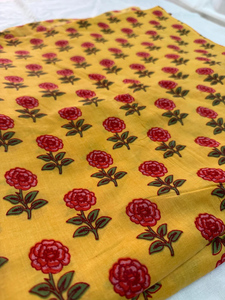 Tela de Algodón Ecológica Estampada a Mano en India, Diseño Floral Rosa Mostaza para Vestidos de Niñas, Decoración del Hogar, Ligera y Suave - Product Image 2
