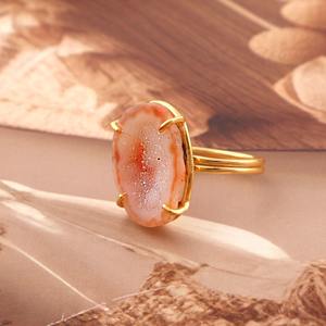 Anillo de Ágata Druzy Naranja, Chapado en Tono Dorado, Anillo Ajustable Abierto, Anillo Hecho a Mano para Mujer - Product Image 1