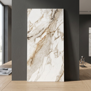 Dalles de pierre frittée en porcelaine blanche Calacatta Bonazo brillante 1600x3200mm 12mm résistantes aux acides pour hall, salon moderne - Product Image 1