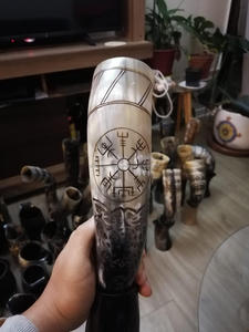 Fabriqué à la main véritable corne de boeuf corne à boire style viking médiéval de qualité alimentaire poli brillant naturel écologique gravé chaud froid - Product Image 5