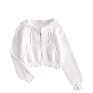ODM/OEM Vente en gros – Nouveaux sweats à capuche courts en coton pour femmes grandes tailles avec fermeture éclair intégrale, design avant à badges pailletés, style streetwear, logo frontal - Product Image 1