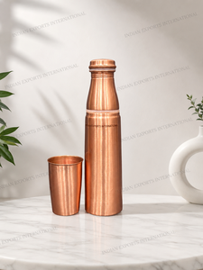 Bouteille d'eau en cuivre pur avec couvercle en forme de tasse, exportée par Indian exports international. (Cuivre pur certifié) - Product Image 1