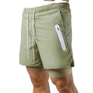 Men's Black Sporty Running Shorts Elastic Waist Quick Dry Short Shorts With Orange Inner <b>Layer</b> Knitted Polyester running Shorts - Product Image 4