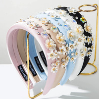 Serre-tête large tendance Alice orné de strass et de perles, motif floral bijouté pour fêtes, mariages et usage quotidien
