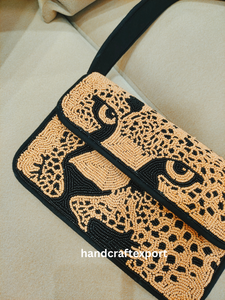 Sac à bandoulière de soirée chic et élégant pour femme, motif léopard perlé, style bohème indien, idéal pour le shopping et les fêtes - Product Image 4