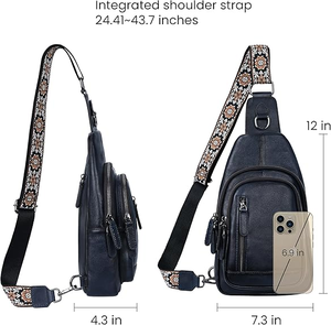 Sac de poitrine en cuir bleu premium pour femmes, sac de voyage multi-poches à bandoulière avec sangle réversible et coutures renforcées - Product Image 5
