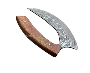 Custom Handmade Damascus Steel Pizza Cutter Wheel Ulu Knife Premium Wooden Handle Kitchen Axe with Genuine Leather Sheath - Product Image 5