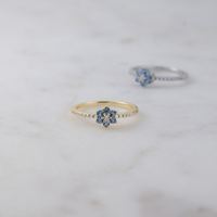 Bague Aquamarine Délicate en Argent Sterling 925 Plaqué Or 14K et Rhodium, Luxe Vintage Minimaliste Fine Certifiée IGI, Collection Février