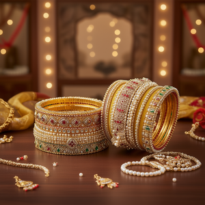 Regal Finish Pota Kundan and Pearl Bridal <b>Bangles</b> <b>Set</b> - Product Image 2