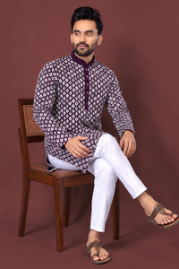 Kurta de Algodón Bordado para Hombre con Churidar Blanco para Bodas y Fiestas, Estilo Indio y Pakistaní, Casual, de Secado Rápido y Reversible - Product Image 2