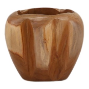 Vase en bois fait main, brun naturel, sculpté, pot décoratif pour table - Product Image 3