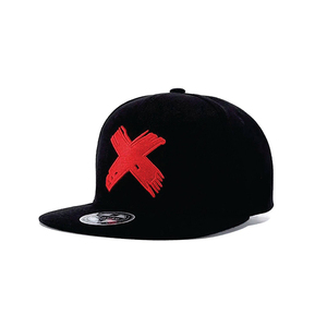 Black Snapback <b>Cap</b> With Red X Embroidery Front Panel 6-Panel Adjustable Unisex Street Style Casual Hat - Product Image 1