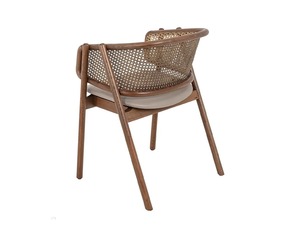 Silla de Madera de Estilo Moderno de Mediados de Siglo con Asiento de Cuero Sintético y Respaldo de Mimbre para Comedor - Product Image 4