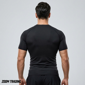 Camiseta de Manga Corta para Hombre, Cuello Redondo, Color Negro, de Secado Rápido, con Logotipo Frontal, Talla Grande, Corte Ajustado, para Otoño - Product Image 2