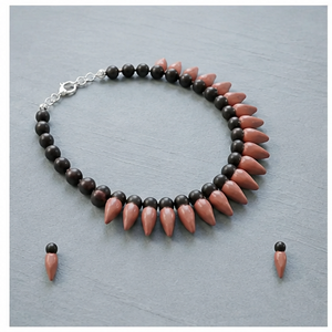 Conjunto de Collar de Ágata Jaspe Marrón Pulido con Puntas y Pendientes a Juego, Joyería de Estilo Antiguo con Decoración de Cuentas Marrones y Negras - Product Image 5