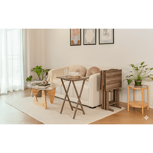 Set Tavolino Pieghevole Moderno Rustico in Legno di Gomma Grigio con Ripiano Portaoggetti per Soggiorno - Product Image 2