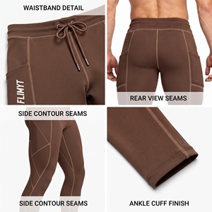 Pantalones de compresión para hombre con cordón en la cintura, de longitud completa, capa base para gimnasio, con costuras en contraste, leggings de yoga con cordón en la cintura - Product Image 6