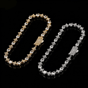 Bracelet unisexe AMBER JEWELS de luxe plaqué or 14 carats avec cristaux de strass de laboratoire et chaîne étoile, style hip-hop, pour usage quotidien - Product Image 1