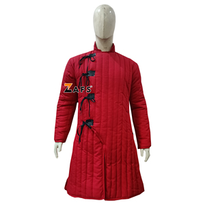 Medieval Red Gambeson Coat Handmade Jacket Historical Quilted Aketon Breathable Viking Knight Costume For Reenactment Faire - Product Image 1