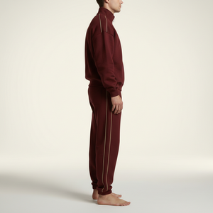 Conjunto Deportivo de Algodón Color Granate Unisex, Corte Holgado, Cierre de Cremallera de un Cuarto, Fabricante OEM ODM, Conjunto Deportivo a la Moda, Recién Llegado, Gran Venta - Product Image 3