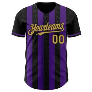 Maillot de baseball sportif personnalisé noir et violet, imprimé, manches courtes, unisexe, 100% polyester, léger, respirant, toutes saisons - Product Image 2