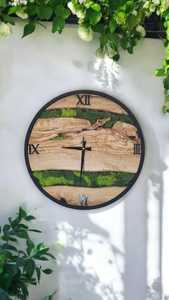 Handmade Wooden Clock Natural Preserved Moss Wall Clock Unique Olive Wood <b>Frame</b> Eco-Friendly Custom Modern Design - Product Image 6