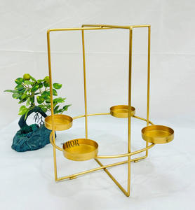 Bougeoir chauffe-plat à anneaux ronds en métal doré Centres de table pour mariage Tables basses à la maison Décoration Cérémonie et anniversaire - Product Image 2