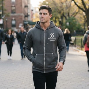 Sudadera con capucha y cremallera completa de algodón 100% con LOGO personalizado, forro polar, estilo oversize, streetwear para hombre, con pedrería y abalorios - Product Image 5