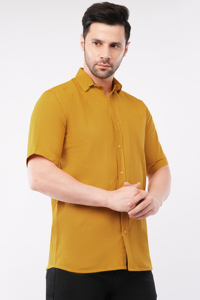Mens <b>Half</b> Sleeve Cotton <b>Shirt</b> Regular Fit Yellow Solid Casual <b>Button</b> Down <b>Shirt</b> Breathable Lightweight Summer Wear Spread Collar - Product Image 4