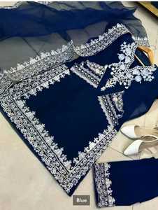 Salwar Kameez en rayonne vert olive avec broderie blanche, tenue de mariage traditionnelle indienne et pakistanaise pour femme, coupe classique - Product Image 6
