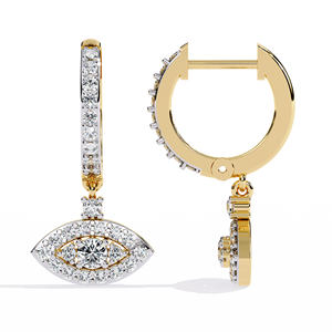 Pendientes colgantes de oro amarillo macizo de 10K, 14K, 18K con diamante CVD de laboratorio, diseño de talismán marquesa y ojo turco - Product Image 6