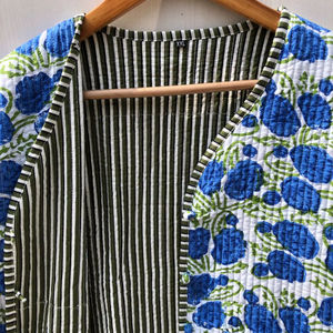 Chaqueta de Invierno Reversible Unisex, Hecha a Mano con Parches Kantha, Diseño Floral, Algodón Orgánico Indio, Precio al por Mayor - Product Image 2