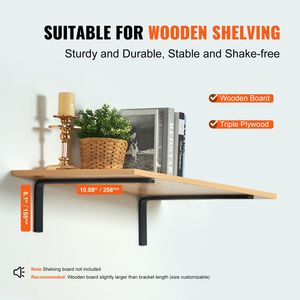 "4 Pcs Heavy Duty Matte <b>Black</b> Floating <b>Shelf</b> <b>Brackets</b> 10 X 6 in 5mm Thick for Cabinets" - Product Image 3
