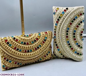 Luxury Handmade Beaded Evening <b>Clutch</b> Bag Multicolor Stone Embroidery | Craftstages International Designer Party <b>Wedding</b> <b>Clutch</b> - Product Image 2