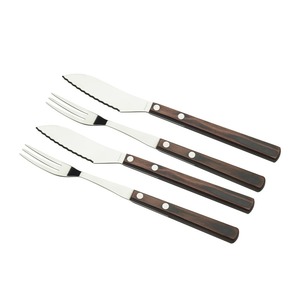 Premium Stainless Steel Steak Knife And Meat Fork Set <b>Wooden</b> Handle BBQ Carving Cutlery Set - Product Image 1