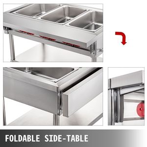 Scaldavivande Elettrico Commerciale Manuale a 3 Vasche, Scaldavivande a Vapore da 18 Quarti con Coperchi e Tagliere da 7 Pollici in Acciaio Inox per Alimenti - Product Image 6