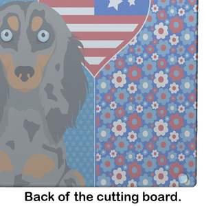 USA American Grande Taille Cuisine Planche à découper Longhair Blue Tan Dapple Dachshund Assiettes décoratives en verre trempé - Product Image 5