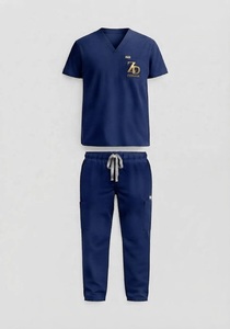 Unisex Stretch Spandex Woven Medical <b>Scrub</b> Set V-Neck <b>Top</b> & Cargo Pants Hospital Uniform - Product Image 3
