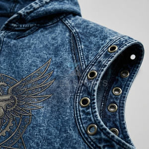 Gilet à capuche sans manches délavé à l'acide personnalisé pour homme, style streetwear moderne, avec finition vintage - Product Image 4